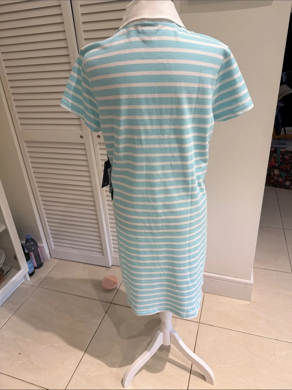 U.S. Polo by Ralph Lauren Aqua Blue and White Striped Polo Dress, size L